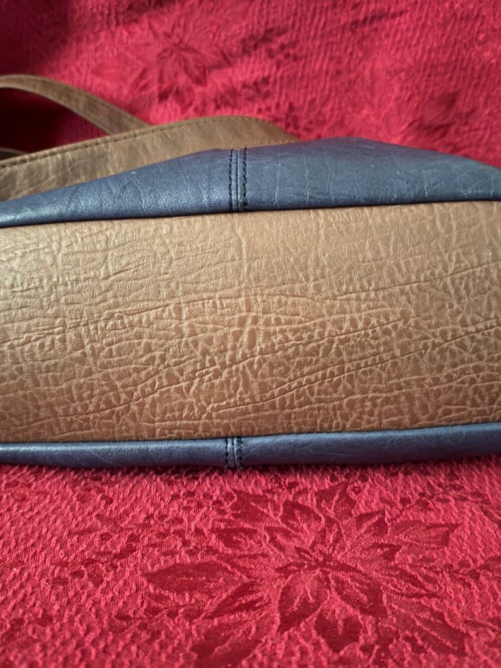 Stone Mountain Leather Navy Blue w/Brown Handles Long Beach Satchel - Picture 3 of 11